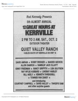 1982-10-02  5th almost annual 12 Great Hours at Kerrville at outdoor theater the QuietValley Ranch-Kerrville-TX