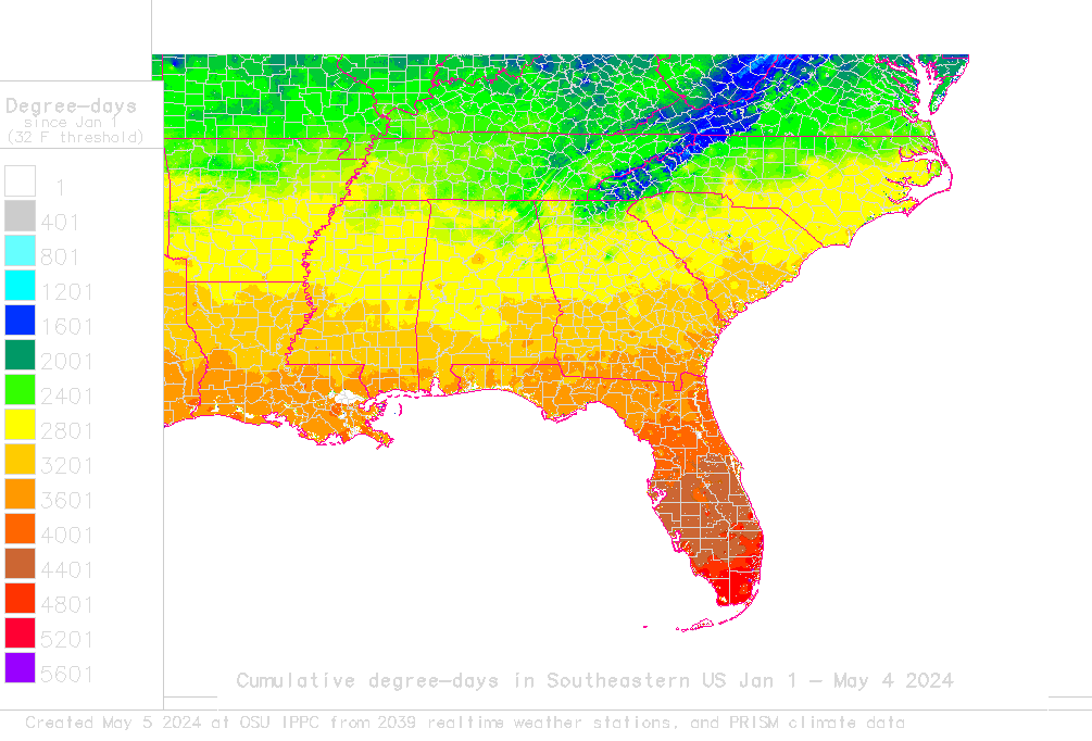 Daily Degree Day Map And Calculator For Southeastern Usa